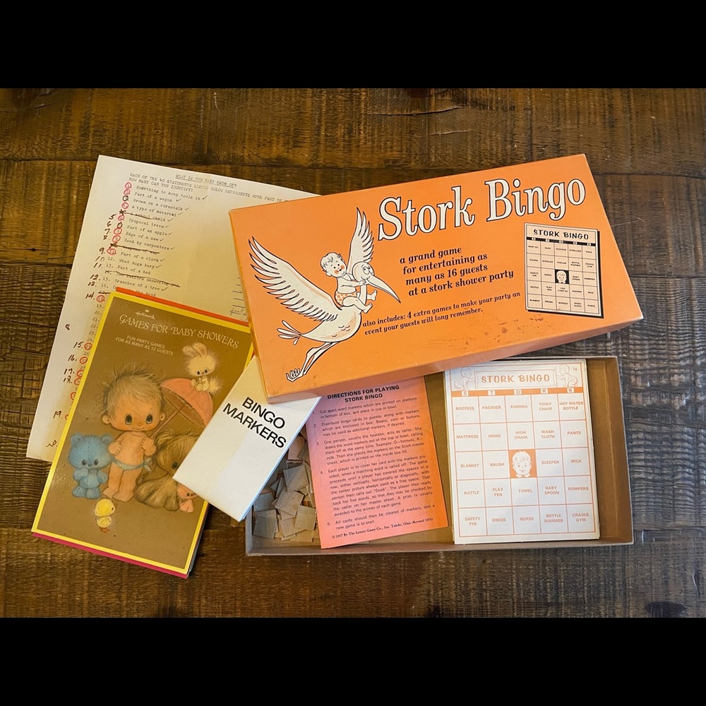 Vintage Mid Century Modern Baby Shower Bingo Game Stork Bingo